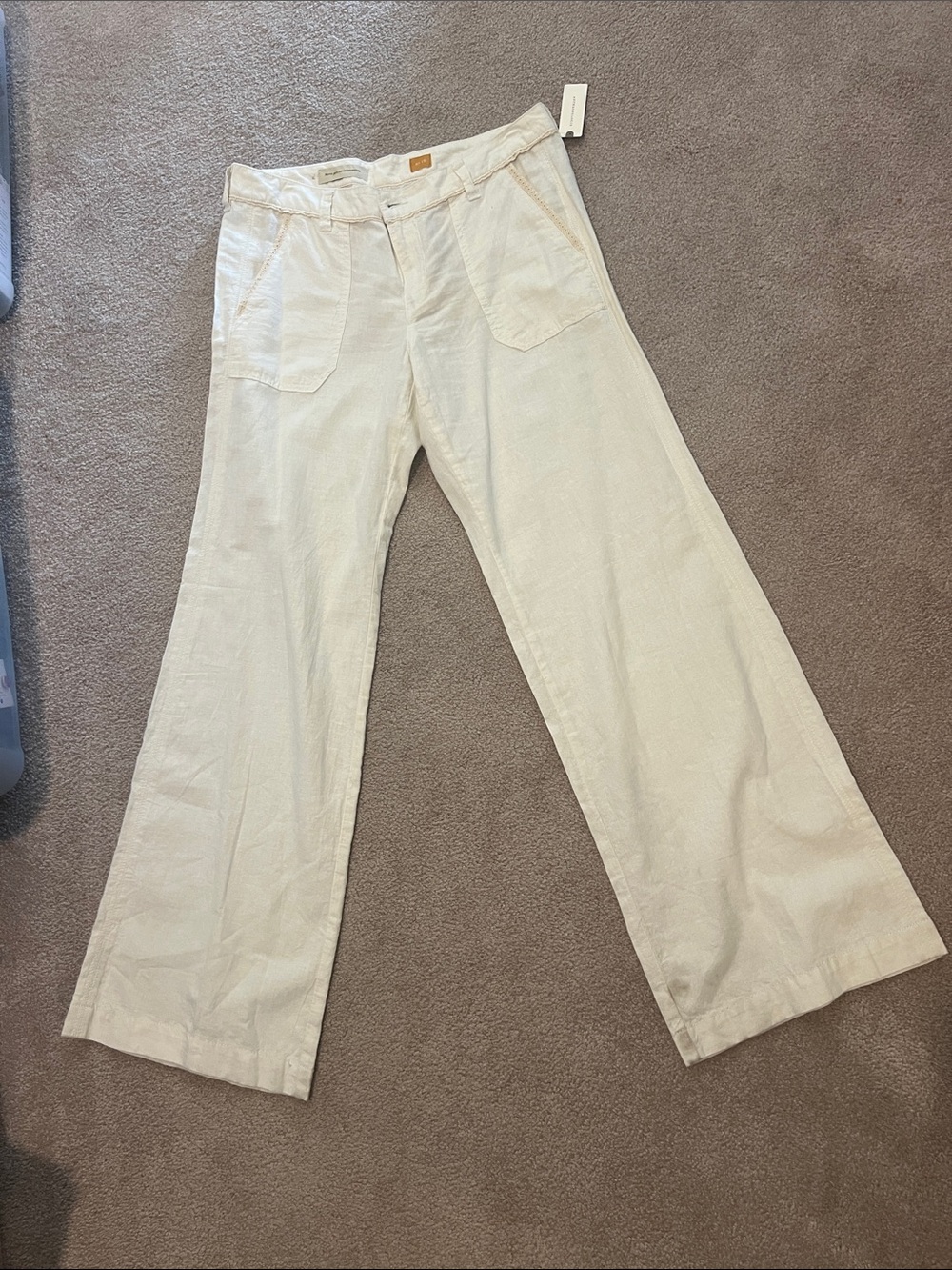 Anthropologie Pilcro No 12 Cream Boot Cut Linen Pants - Picture 2 of 12